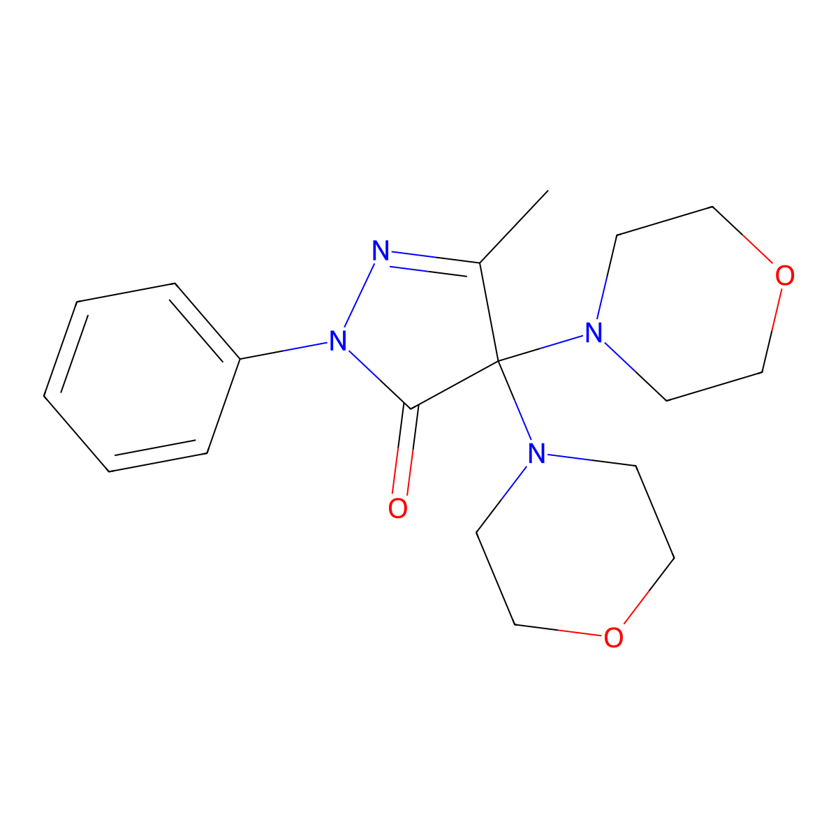 5-Methyl-4,4-DI(4-morpholinyl)-2-phenyl-2,4-dihydro-3H-pyrazol-3-one molecular structure, CAS 18630-79-0