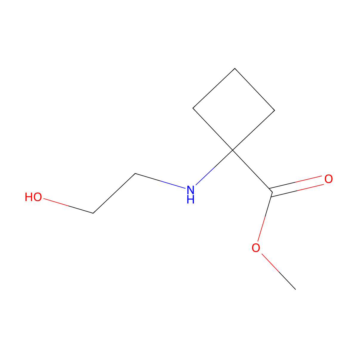 Methyl 1-[(2-hydroxyethyl)amino]cyclobutane-1-carboxylate molecular structure, CAS 1863017-59-7