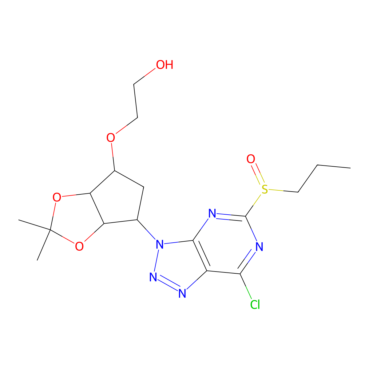 2-(((3aR,4S,6R,6aS)-6-(7-chloro-5-(propylsulfinyl)-3H-[1,2,3]triazolo[4,5-d]pyrimidin-3-yl)-2,2-dimethyltetrahydro-4H-cyclopenta[d][1,3]dioxol-4-yl)oxy)ethan-1-ol molecular structure, CAS 1863036-45-6