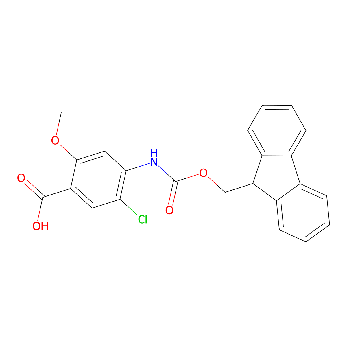 5-chloro-4-({[(9H-fluoren-9-yl)methoxy]carbonyl}amino)-2-methoxybenzoic acid molecular structure, CAS 186320-04-7