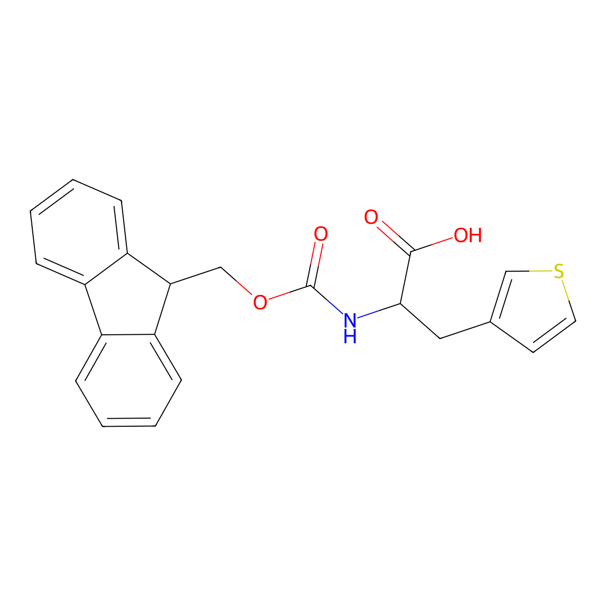 (S)-2-((((9H-Fluoren-9-yl)methoxy)carbonyl)amino)-3-(thiophen-3-yl)propanoic acid molecular structure, CAS 186320-06-9