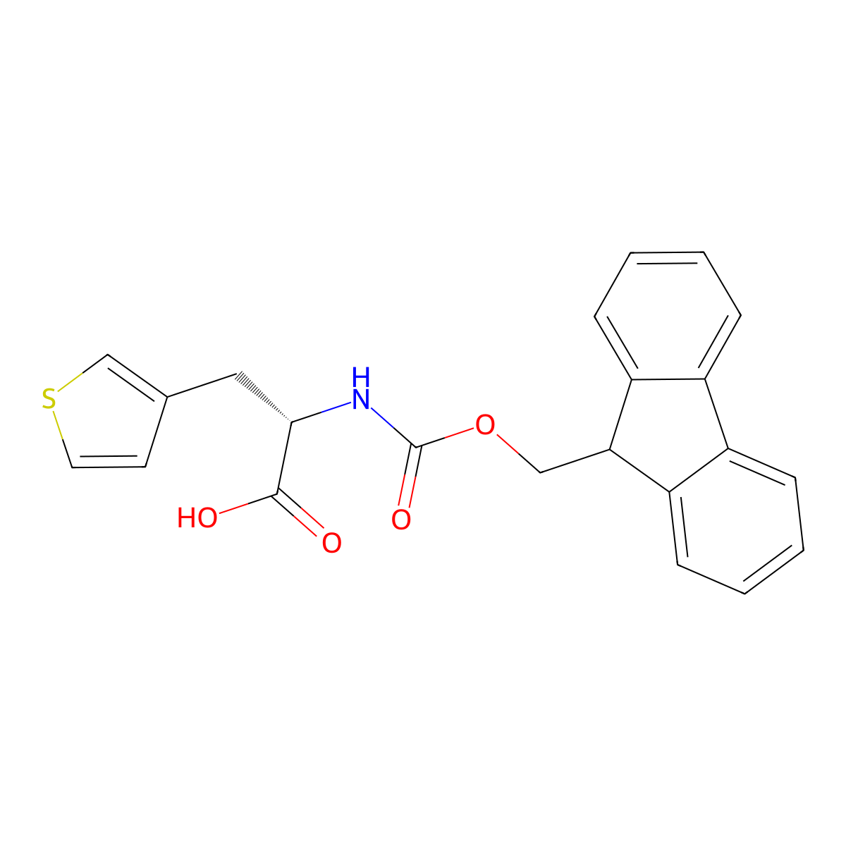 (S)-2-((((9H-Fluoren-9-yl)methoxy)carbonyl)amino)-3-(thiophen-3-yl)propanoic acid molecular structure, CAS 186320-06-9