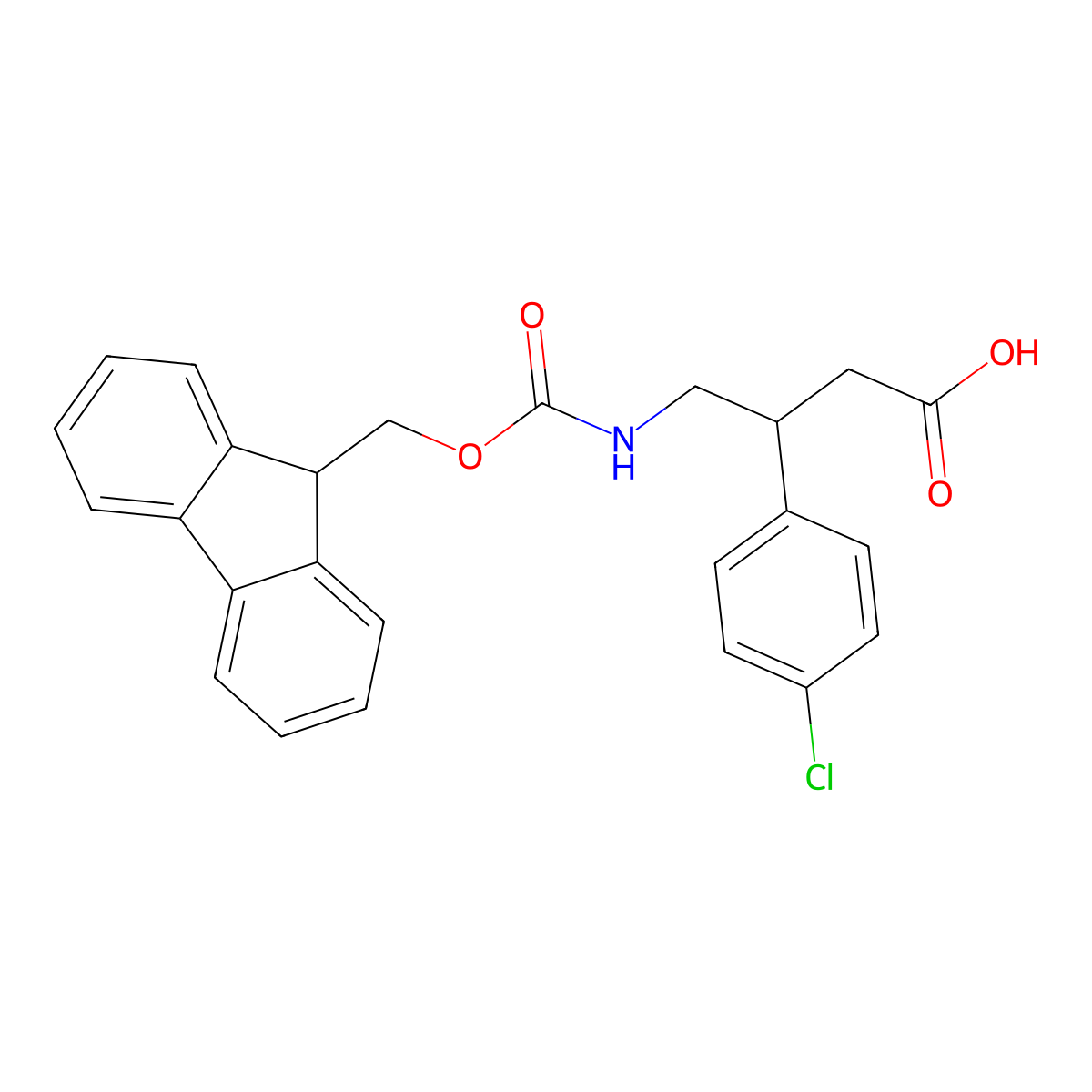 3-(4-chlorophenyl)-4-({[(9H-fluoren-9-yl)methoxy]carbonyl}amino)butanoic acid molecular structure, CAS 186320-20-7