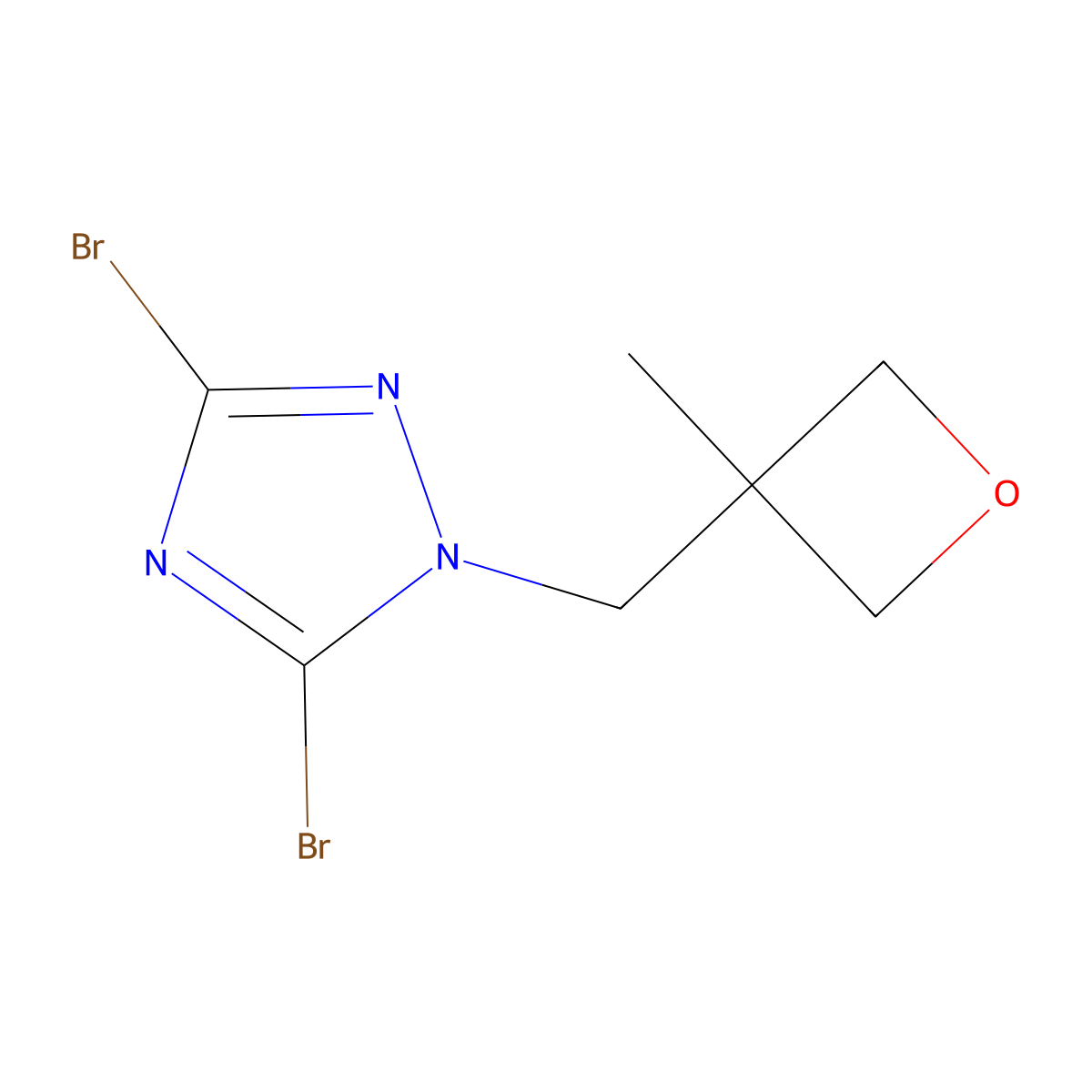 3,5-dibromo-1-[(3-methyloxetan-3-yl)methyl]-1H-1,2,4-triazole molecular structure, CAS 1863328-84-0