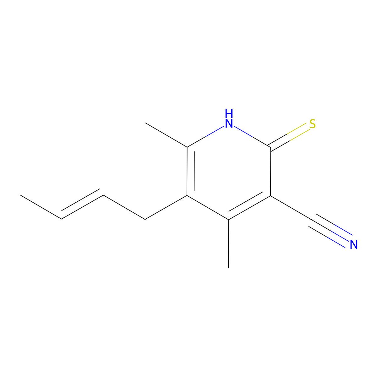 5-(2-Buten-1-yl)-1,2-dihydro-4,6-dimethyl-2-thioxo-3-pyridinecarbonitrile molecular structure, CAS 186337-16-6