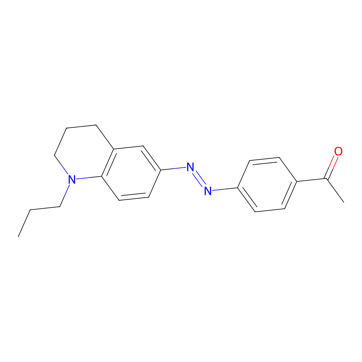 Ethanone, 1-[4-[2-(1,2,3,4-tetrahydro-1-propyl-6-quinolinyl)diazenyl]phenyl]- molecular structure, CAS 186338-28-3