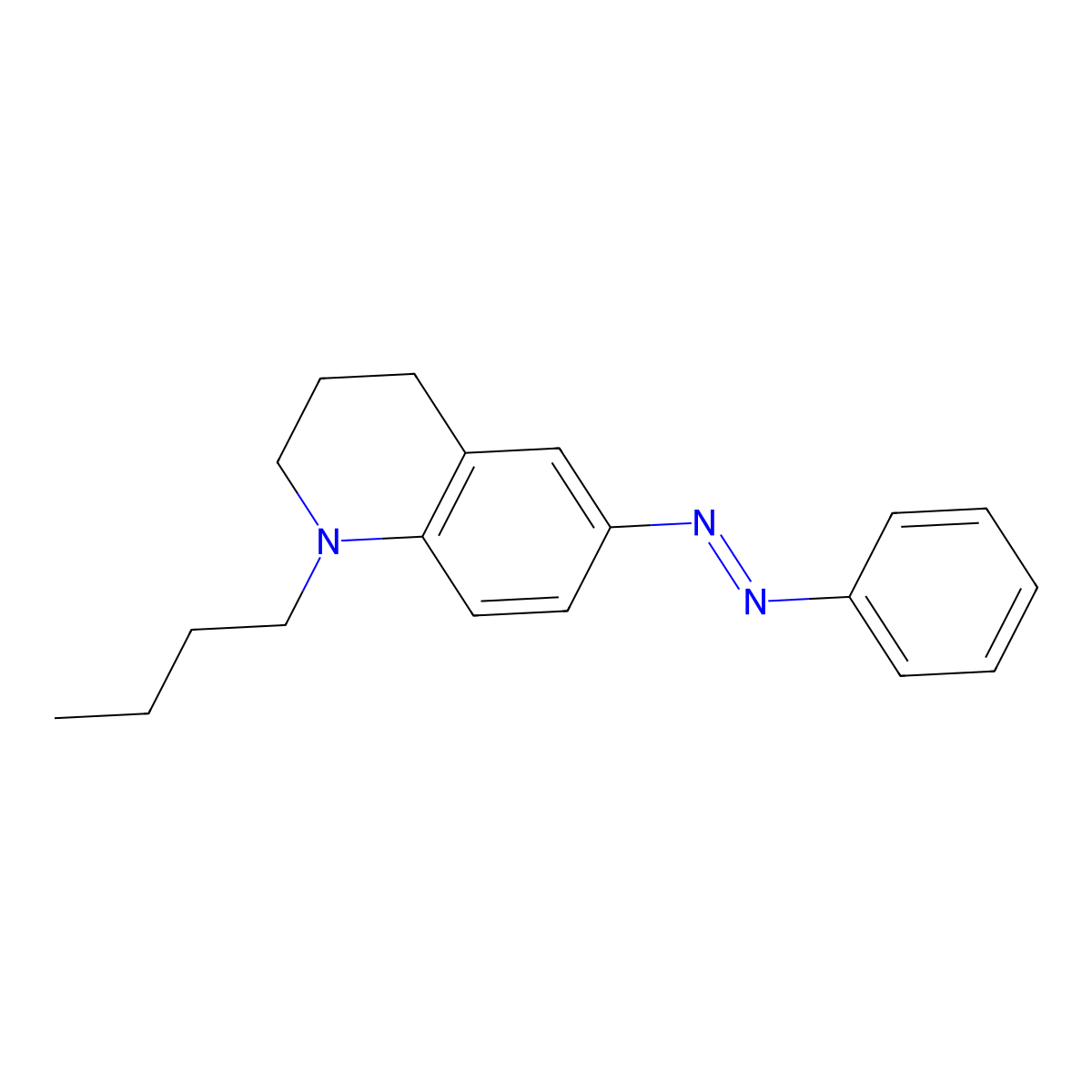 Quinoline, 1-butyl-1,2,3,4-tetrahydro-6-(2-phenyldiazenyl)- molecular structure, CAS 186338-33-0