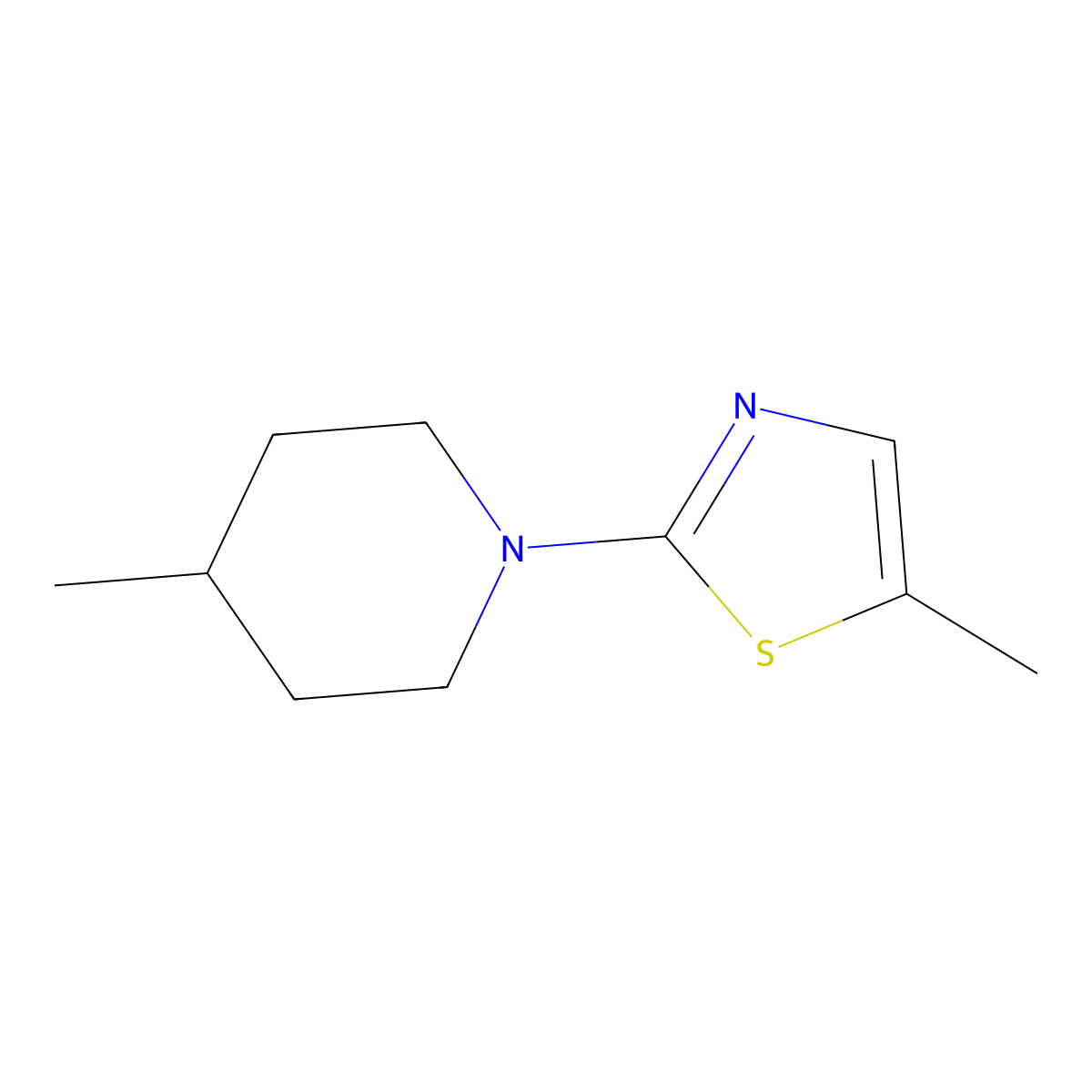 4-Methyl-1-(5-methyl-1,3-thiazol-2-yl)piperidine molecular structure, CAS 1863455-85-9