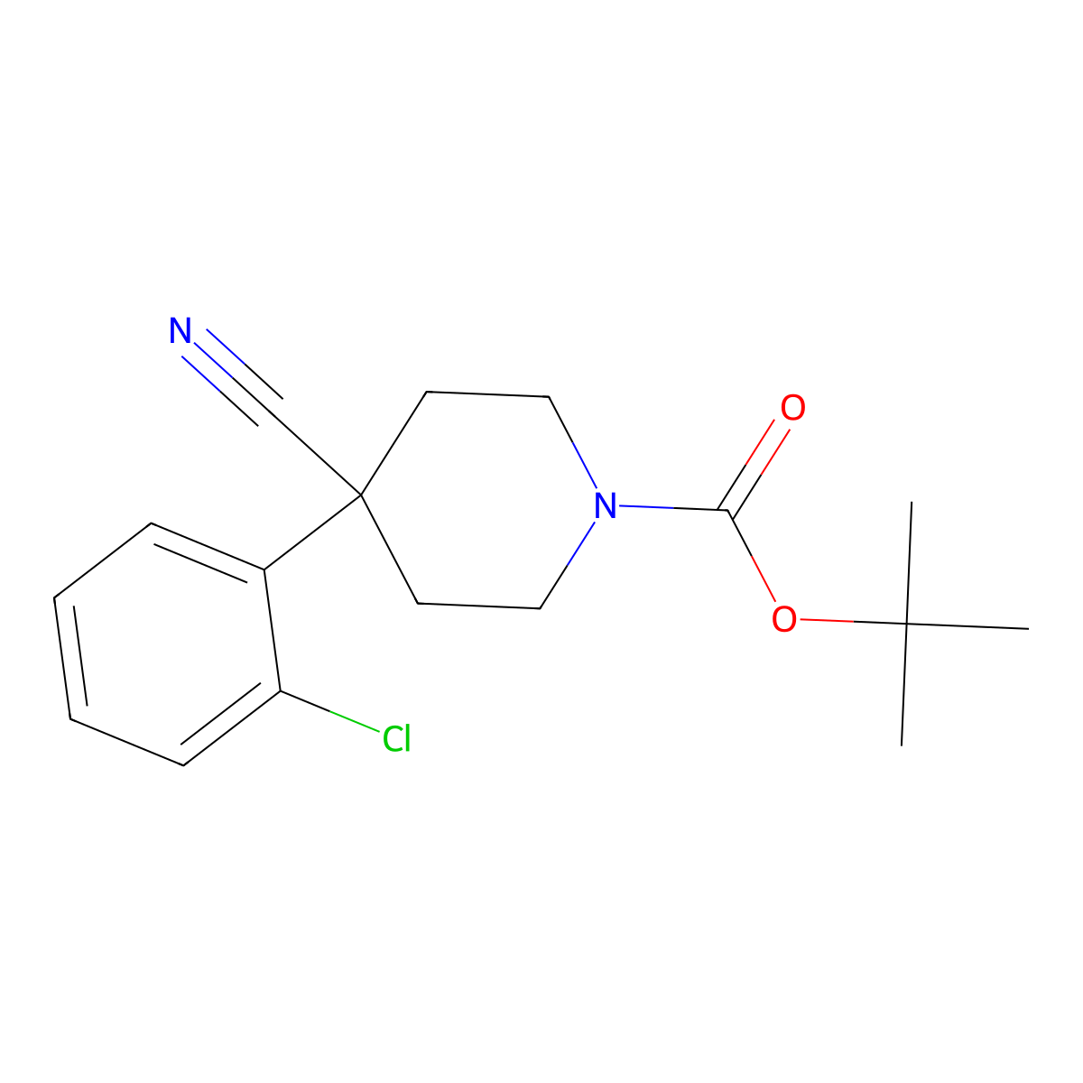 Tert-butyl 4-(2-chlorophenyl)-4-cyanopiperidine-1-carboxylate molecular structure, CAS 186347-31-9