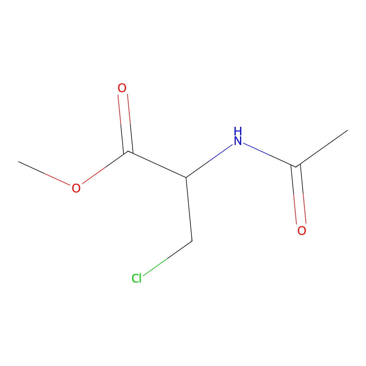 Methyl 2-(acetylamino)-3-chloropropionate, (R)- molecular structure, CAS 18635-38-6