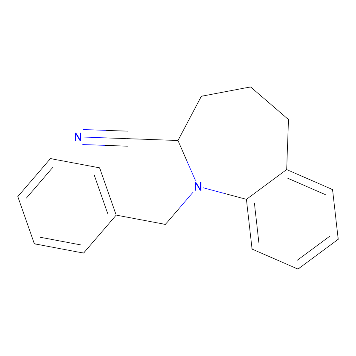 1-Benzyl-2,3,4,5-tetrahydro-1H-1-benzazepine-2-carbonitrile molecular structure, CAS 186351-53-1