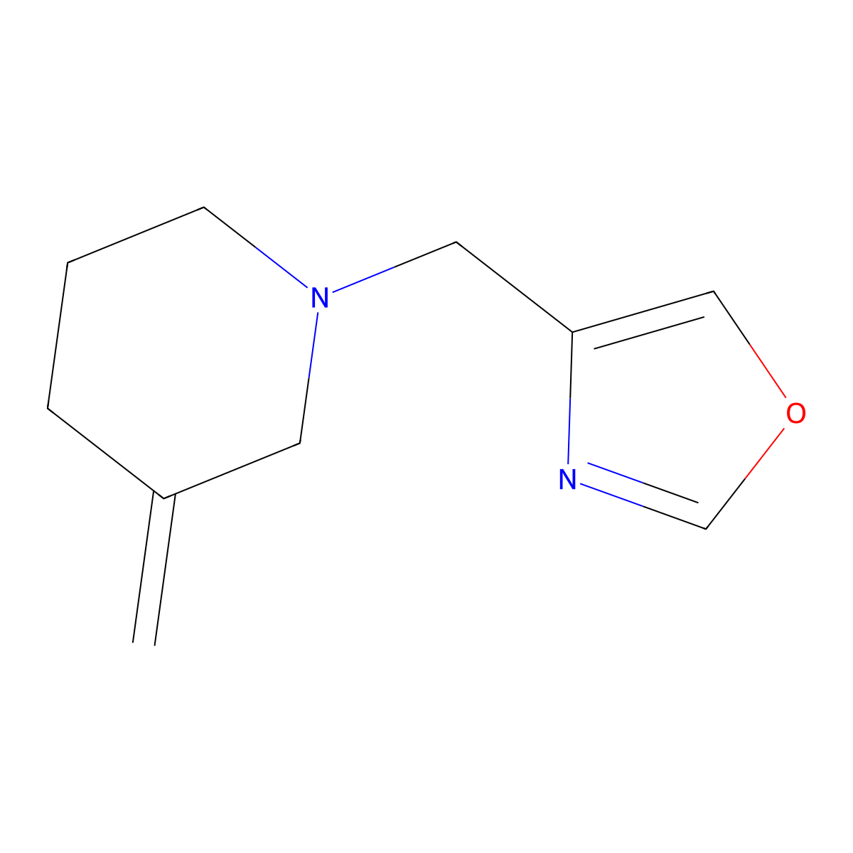 3-Methylidene-1-[(1,3-oxazol-4-yl)methyl]piperidine molecular structure, CAS 1863556-37-9