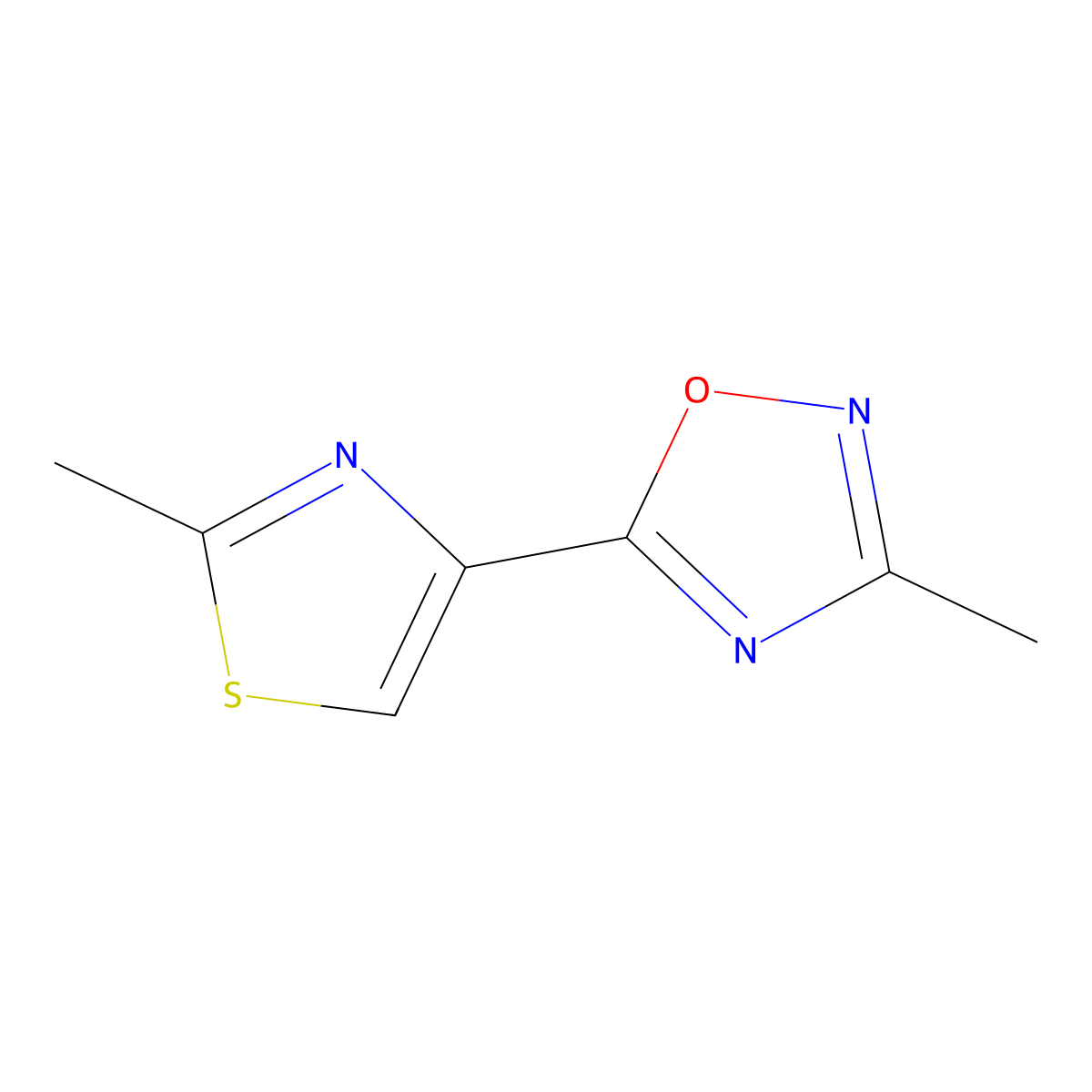 3-Methyl-5-(2-methyl-1,3-thiazol-4-yl)-1,2,4-oxadiazole molecular structure, CAS 1863573-51-6