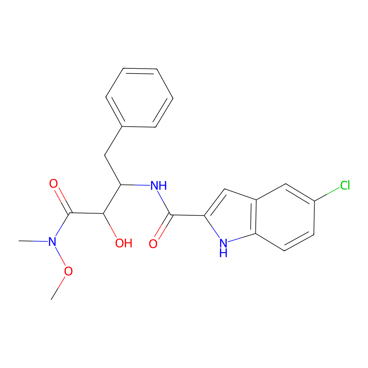 5-Chloro-N-((1S,2R)-2-hydroxy-3-(methoxymethylamino)-3-oxo-1-(phenylmethyl)propyl)-1H-indole-2-carboxamide molecular structure, CAS 186392-43-8