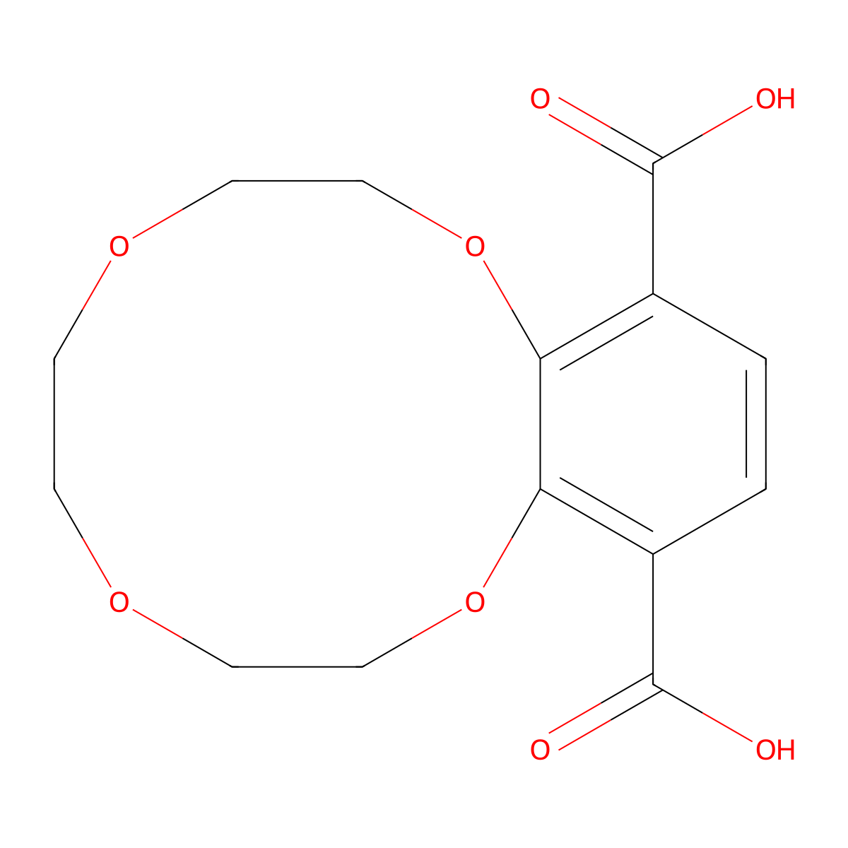 2,3,5,6,8,9-Hexahydrobenzo[b][1,4,7,10]tetraoxacyclododecine-11,14-dicarboxylic acid molecular structure, CAS 1863934-88-6