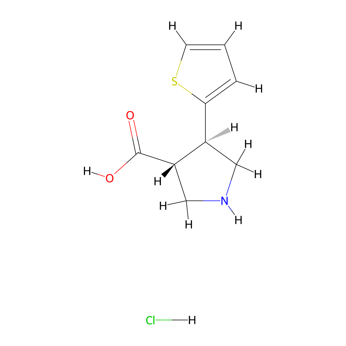 (+/-)-trans-4-(2-Thienyl)-pyrrolidine-3-carboxylic acid-HCl molecular structure, CAS 1864003-38-2