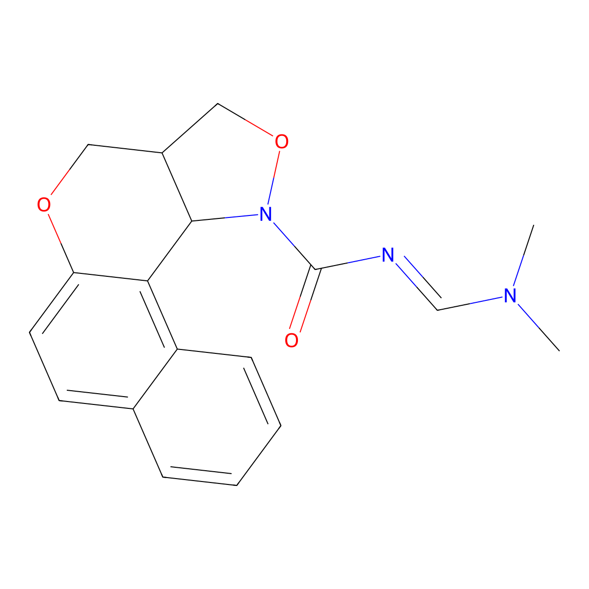 (13S,17R)-N-[(1E)-(dimethylamino)methylidene]-11,15-dioxa-16-azatetracyclo[8.7.0.0^{2,7}.0^{13,17}]heptadeca-1,3,5,7,9-pentaene-16-carboxamide molecular structure, CAS 1864003-43-9