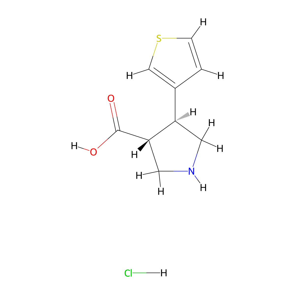 trans-4-(3-Thienyl)-3-pyrrolidinecarboxylic acid hydrochloride molecular structure, CAS 1864003-47-3