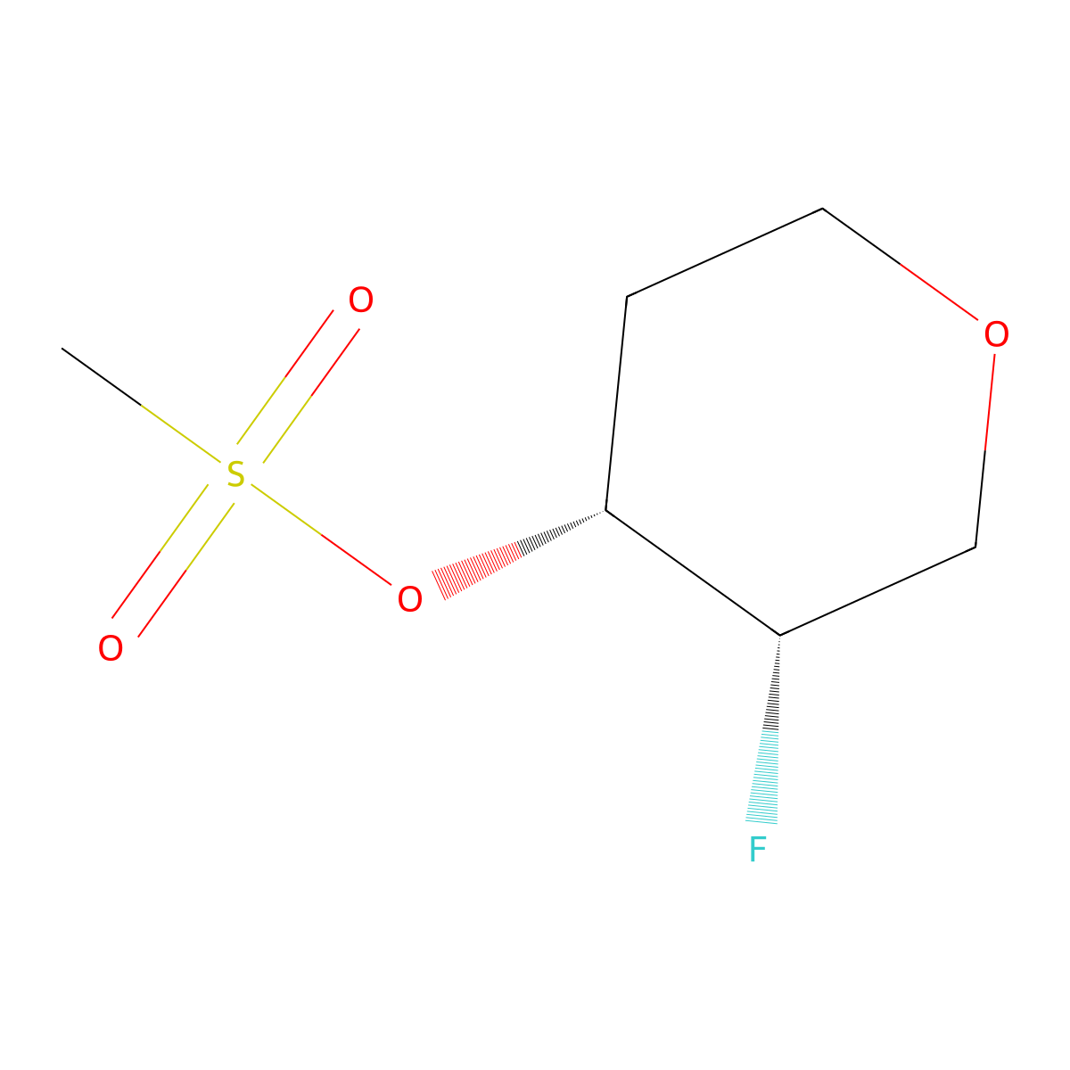cis-3-fluoro-tetrahydro-2H-pyran-4-yl methanesulfonate racemate molecular structure, CAS 1864003-53-1