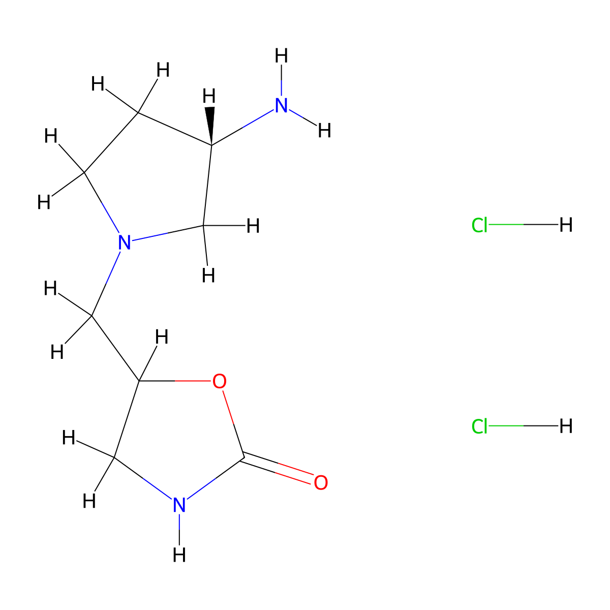 5-{[(3S)-3-aminopyrrolidin-1-yl]methyl}-1,3-oxazolidin-2-one dihydrochloride molecular structure, CAS 1864012-24-7