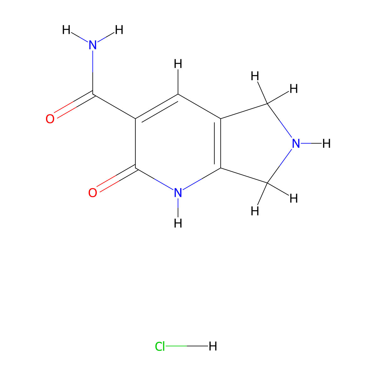 2-oxo-2,5,6,7-tetrahydro-1H-pyrrolo[3,4-b]pyridine-3-carboxamide hydrochloride molecular structure, CAS 1864013-87-5