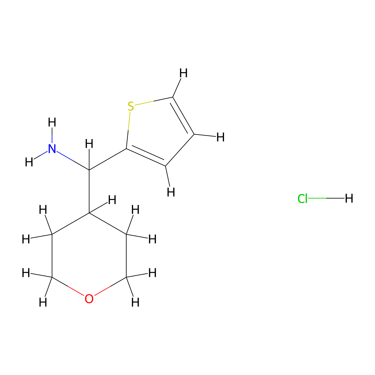 (Oxan-4-yl)(thiophen-2-yl)methanamine hydrochloride molecular structure, CAS 1864014-23-2