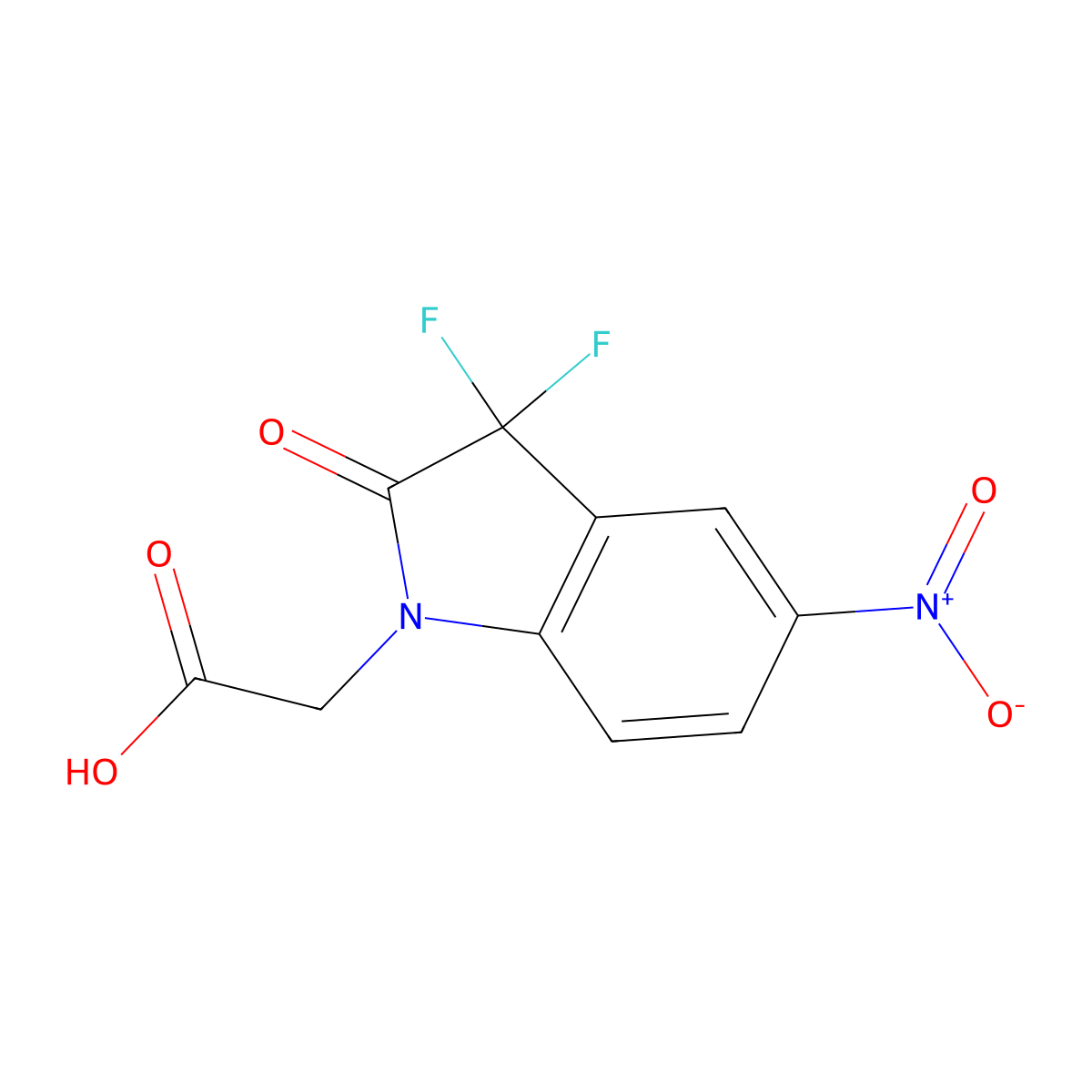 2-(3,3-difluoro-5-nitro-2-oxo-2,3-dihydro-1H-indol-1-yl)acetic acid molecular structure, CAS 1864014-62-9
