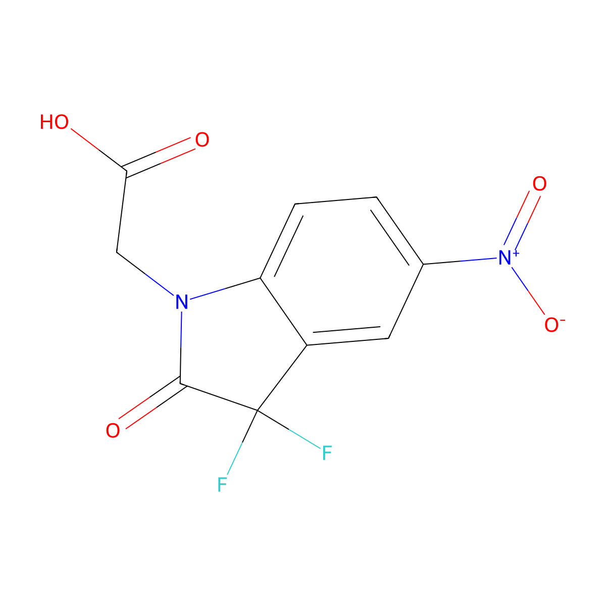 2-(3,3-difluoro-5-nitro-2-oxo-2,3-dihydro-1H-indol-1-yl)acetic acid molecular structure, CAS 1864014-62-9