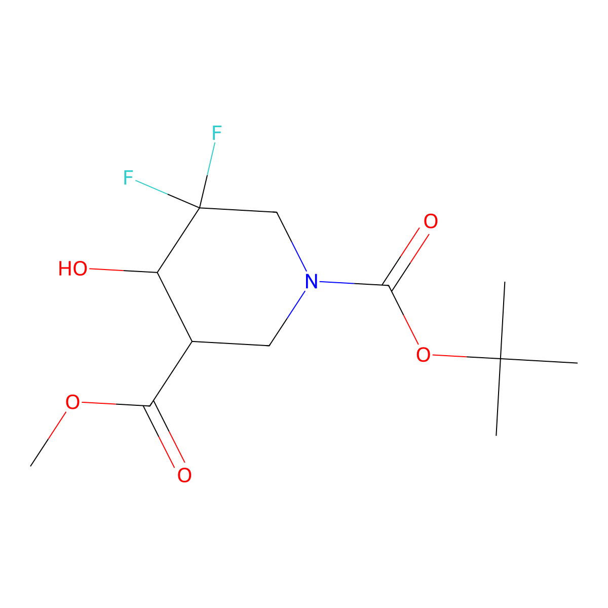 1-Tert-butyl 3-methyl 5,5-difluoro-4-hydroxypiperidine-1,3-dicarboxylate molecular structure, CAS 1864014-88-9