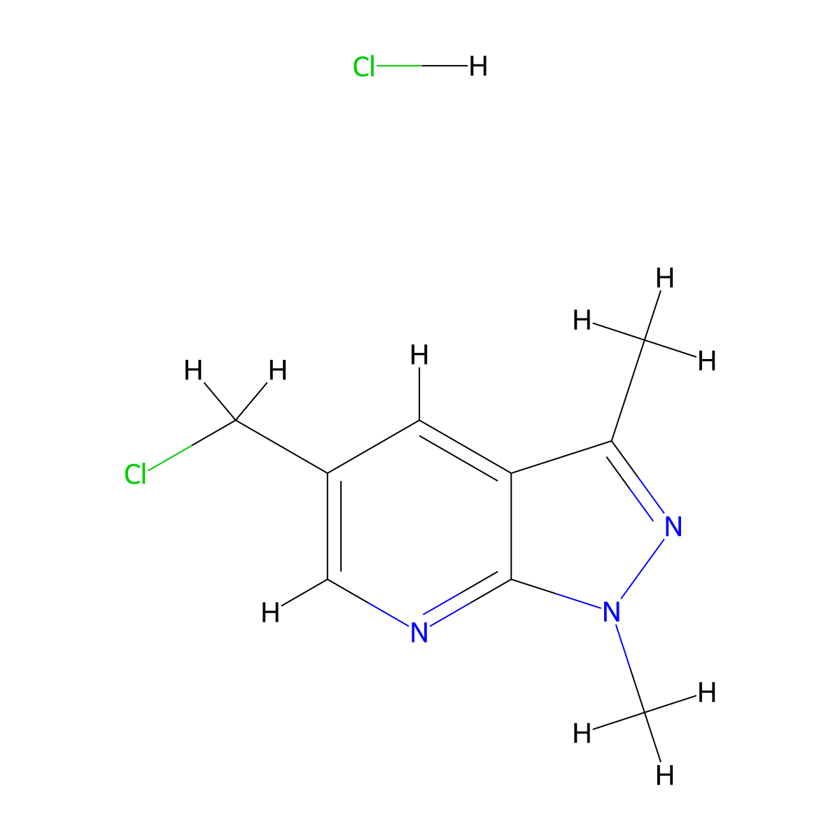 5-(chloromethyl)-1,3-dimethyl-1H-pyrazolo[3,4-b]pyridine hydrochloride molecular structure, CAS 1864015-04-2