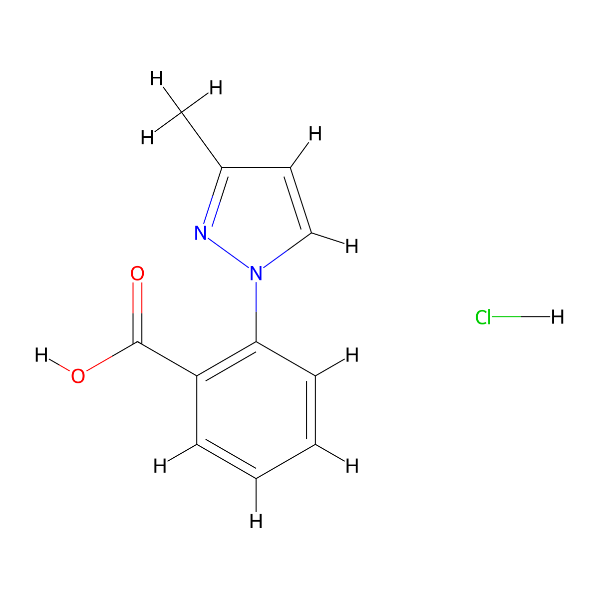 2-(3-methyl-1H-pyrazol-1-yl)benzoic acid hydrochloride molecular structure, CAS 1864015-05-3