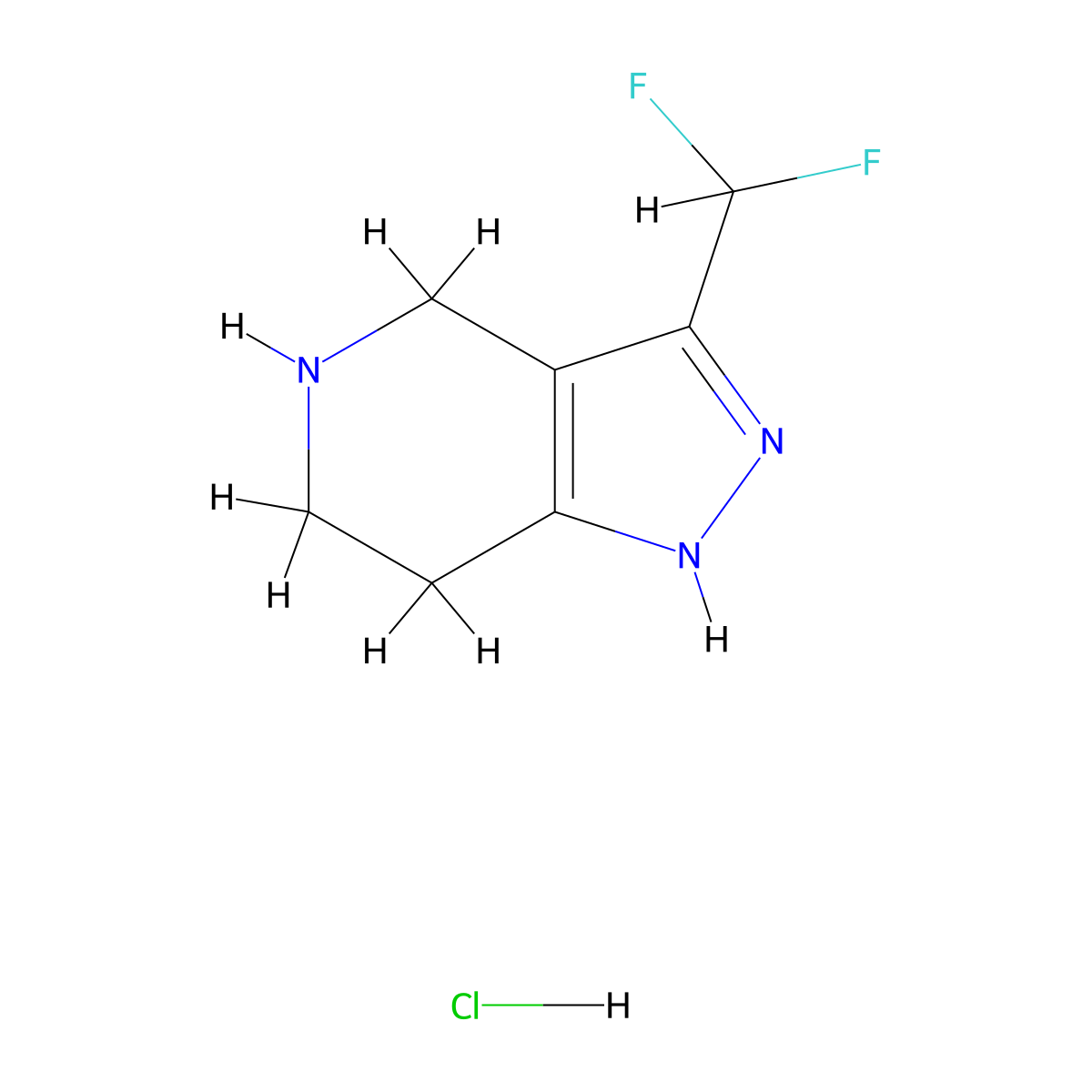3-(difluoromethyl)-2H,4H,5H,6H,7H-pyrazolo[4,3-c]pyridine hydrochloride molecular structure, CAS 1864015-17-7