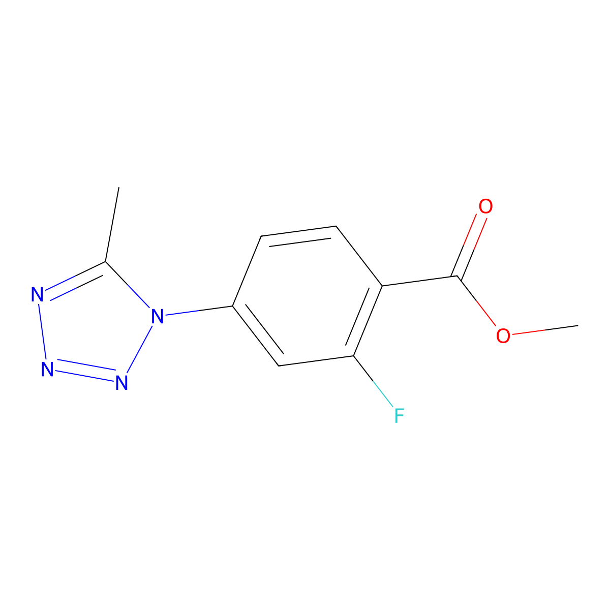 methyl 2-fluoro-4-(5-methyl-1H-1,2,3,4-tetrazol-1-yl)benzoate molecular structure, CAS 1864015-28-0