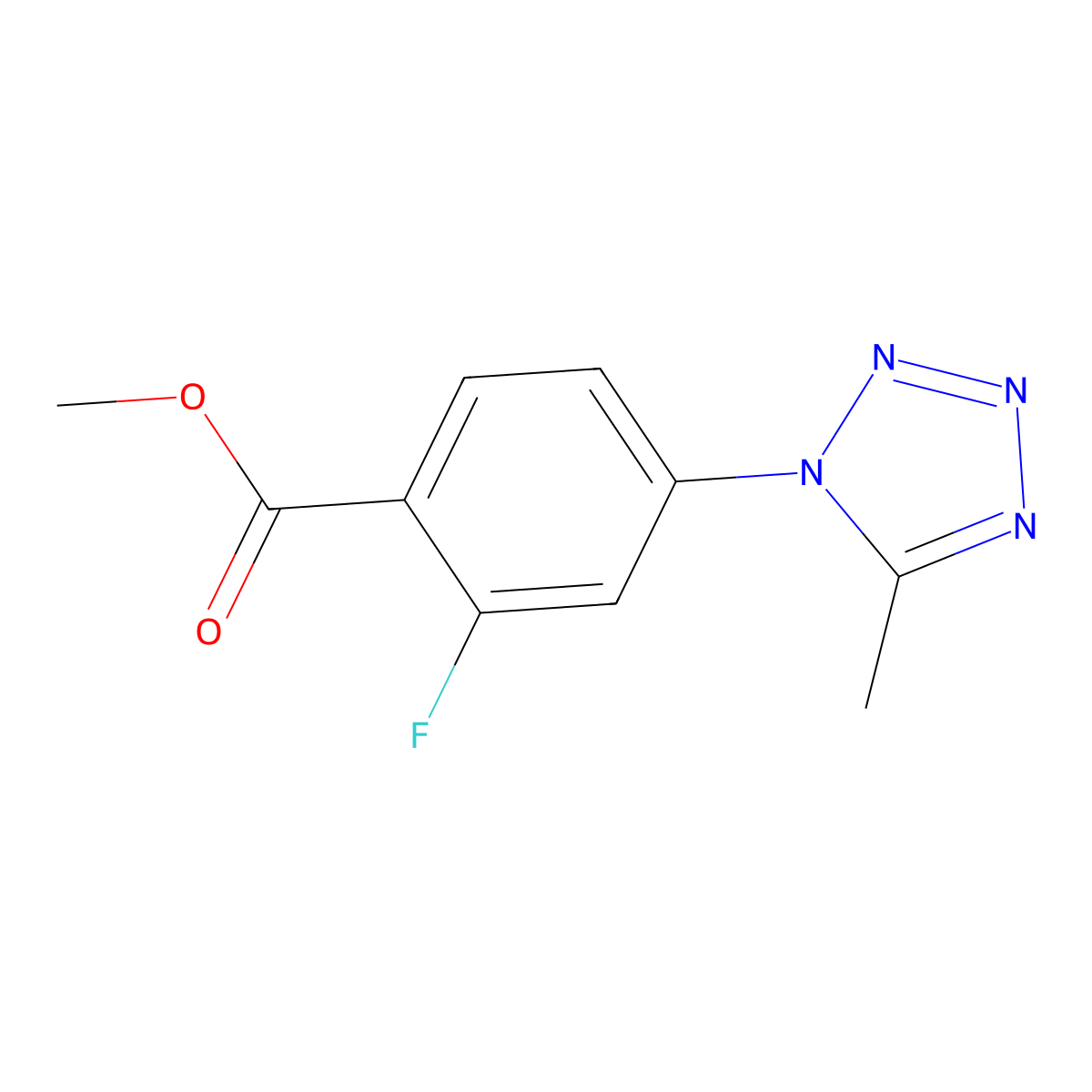 methyl 2-fluoro-4-(5-methyl-1H-1,2,3,4-tetrazol-1-yl)benzoate molecular structure, CAS 1864015-28-0