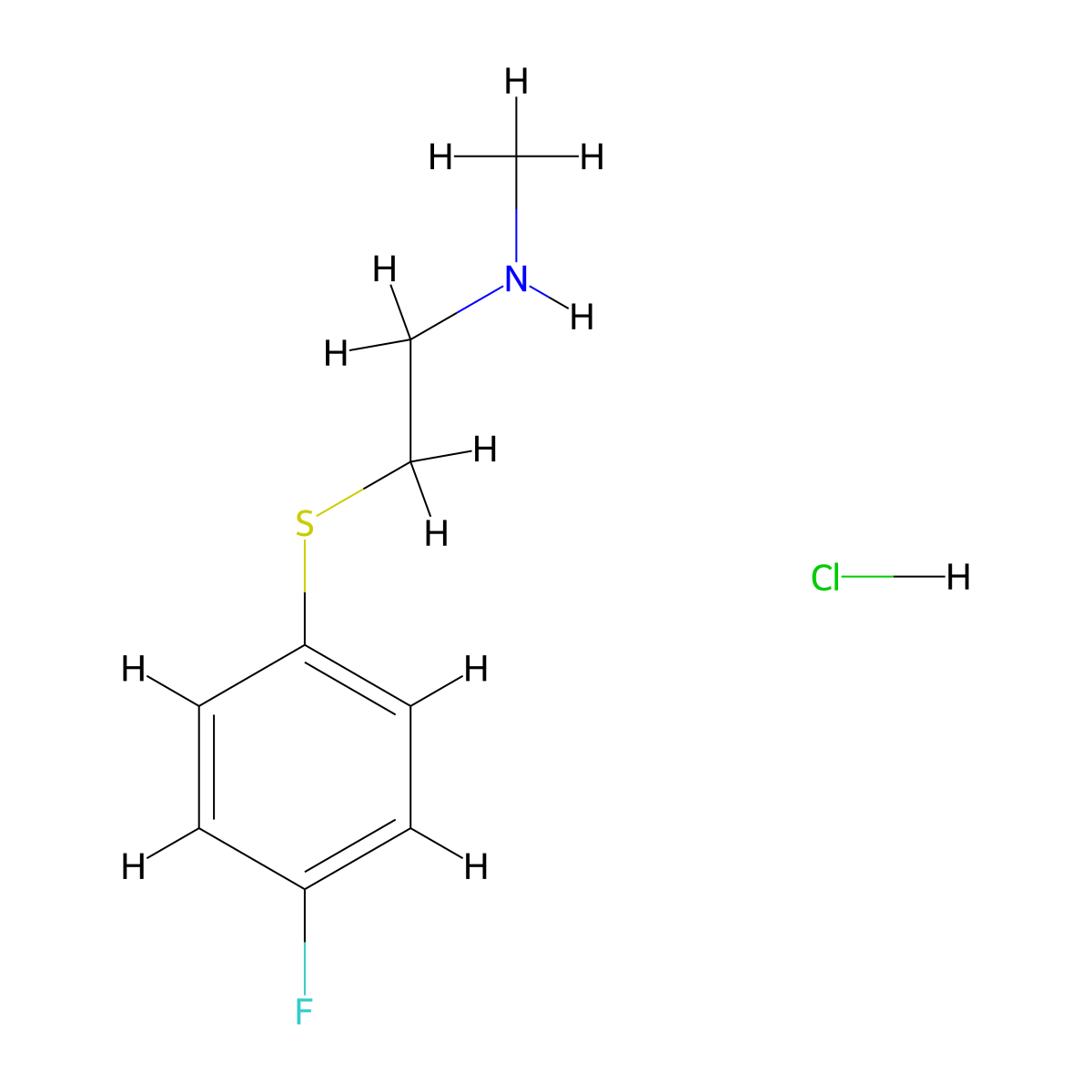 2-((4-fluorophenyl)thio)-N-methylethan-1-amine hydrochloride molecular structure, CAS 1864015-54-2