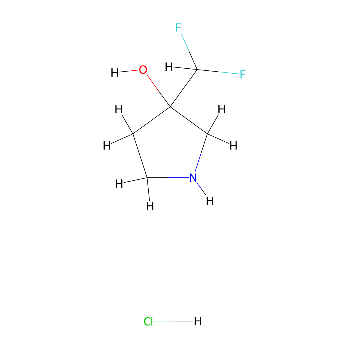 3-(Difluoromethyl)pyrrolidin-3-ol hydrochloride molecular structure, CAS 1864015-65-5