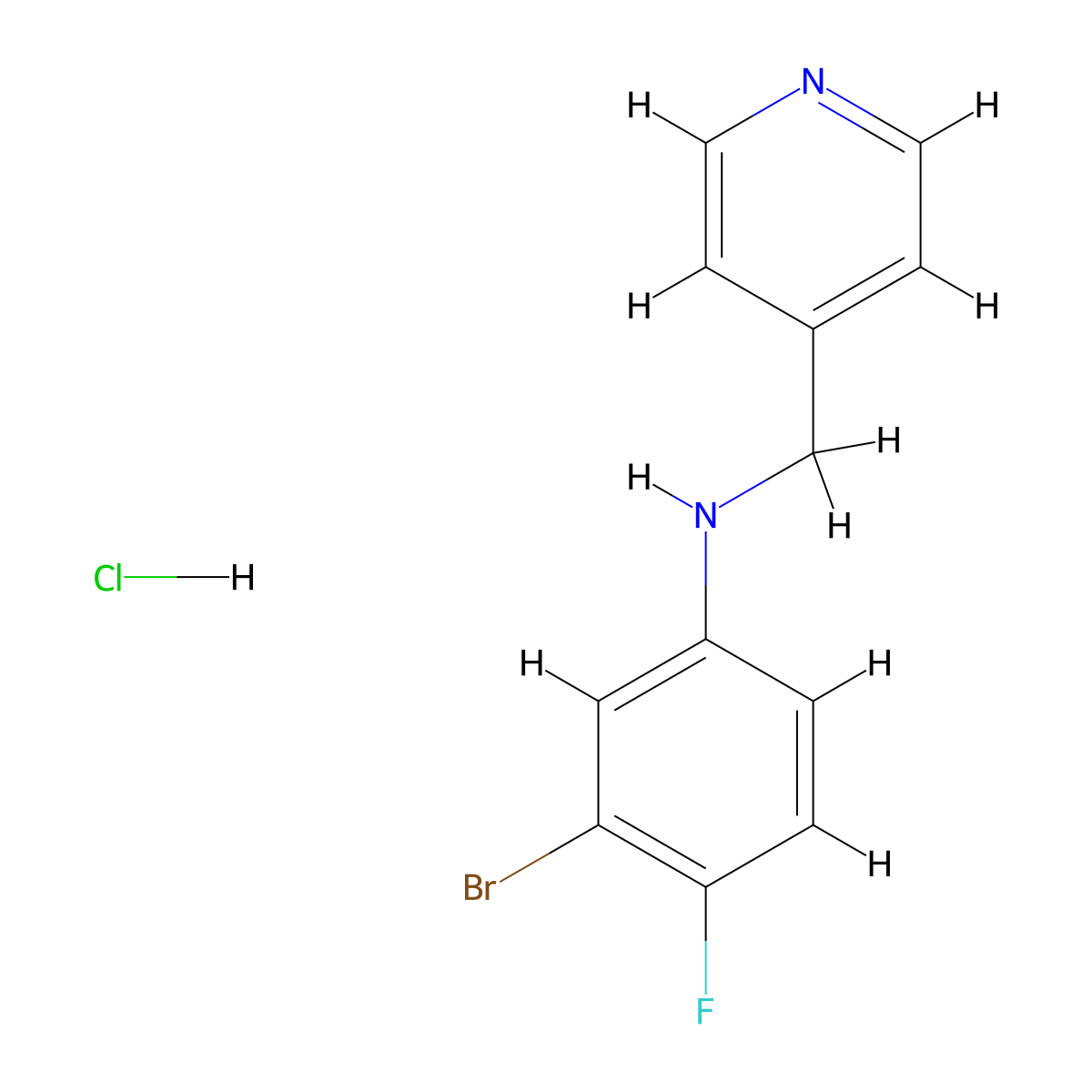 3-bromo-4-fluoro-N-(pyridin-4-ylmethyl)aniline hydrochloride molecular structure, CAS 1864015-94-0