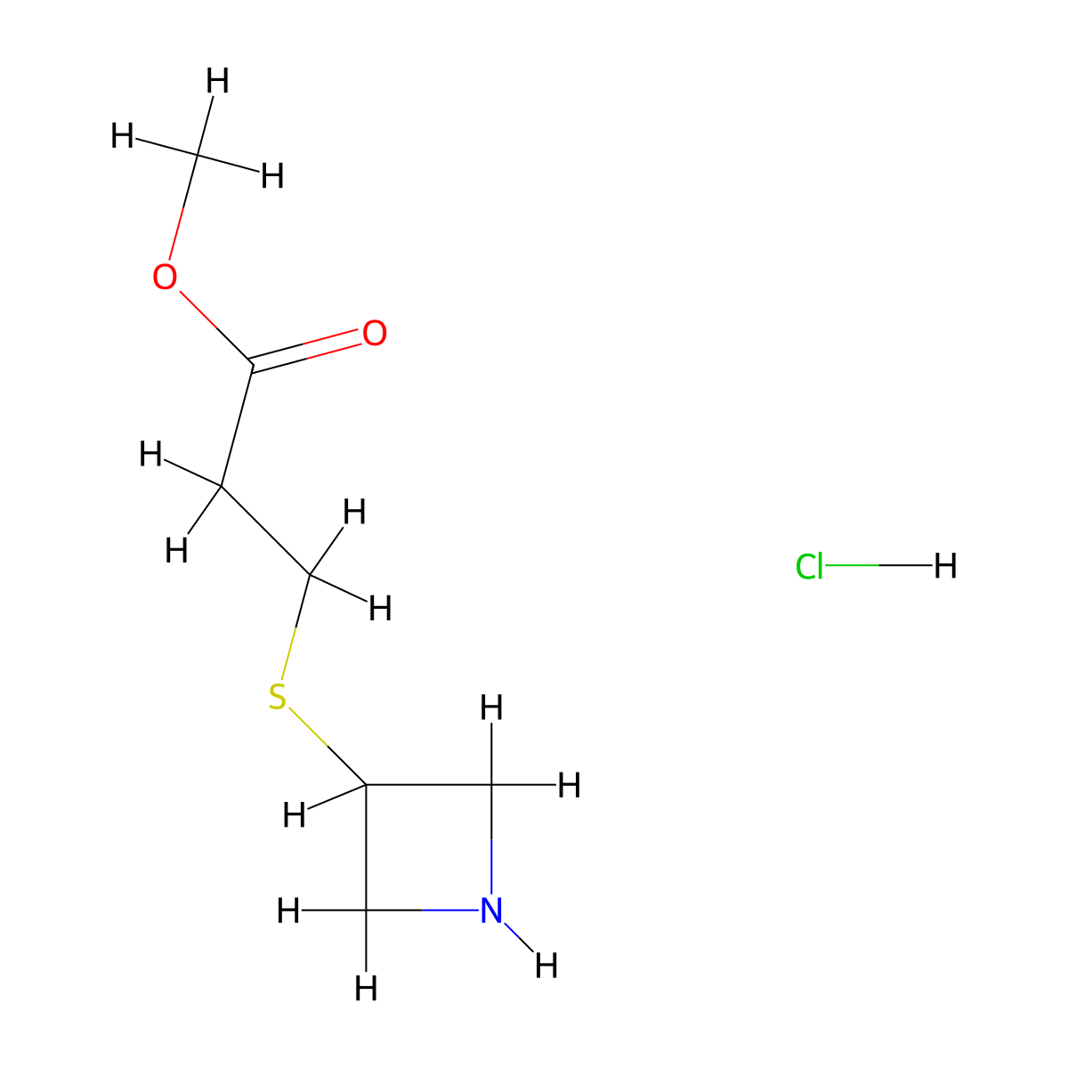 Methyl 3-(azetidin-3-ylsulfanyl)propanoate hydrochloride molecular structure, CAS 1864051-87-5