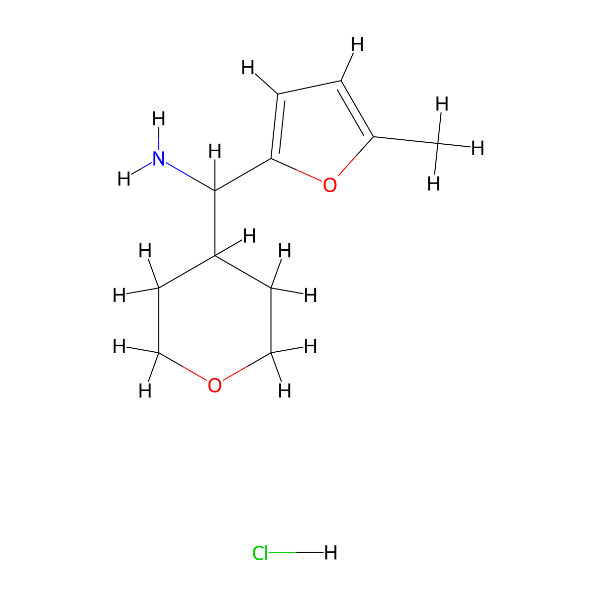 (5-methylfuran-2-yl)(tetrahydro-2H-pyran-4-yl)methanamine hydrochloride molecular structure, CAS 1864052-17-4