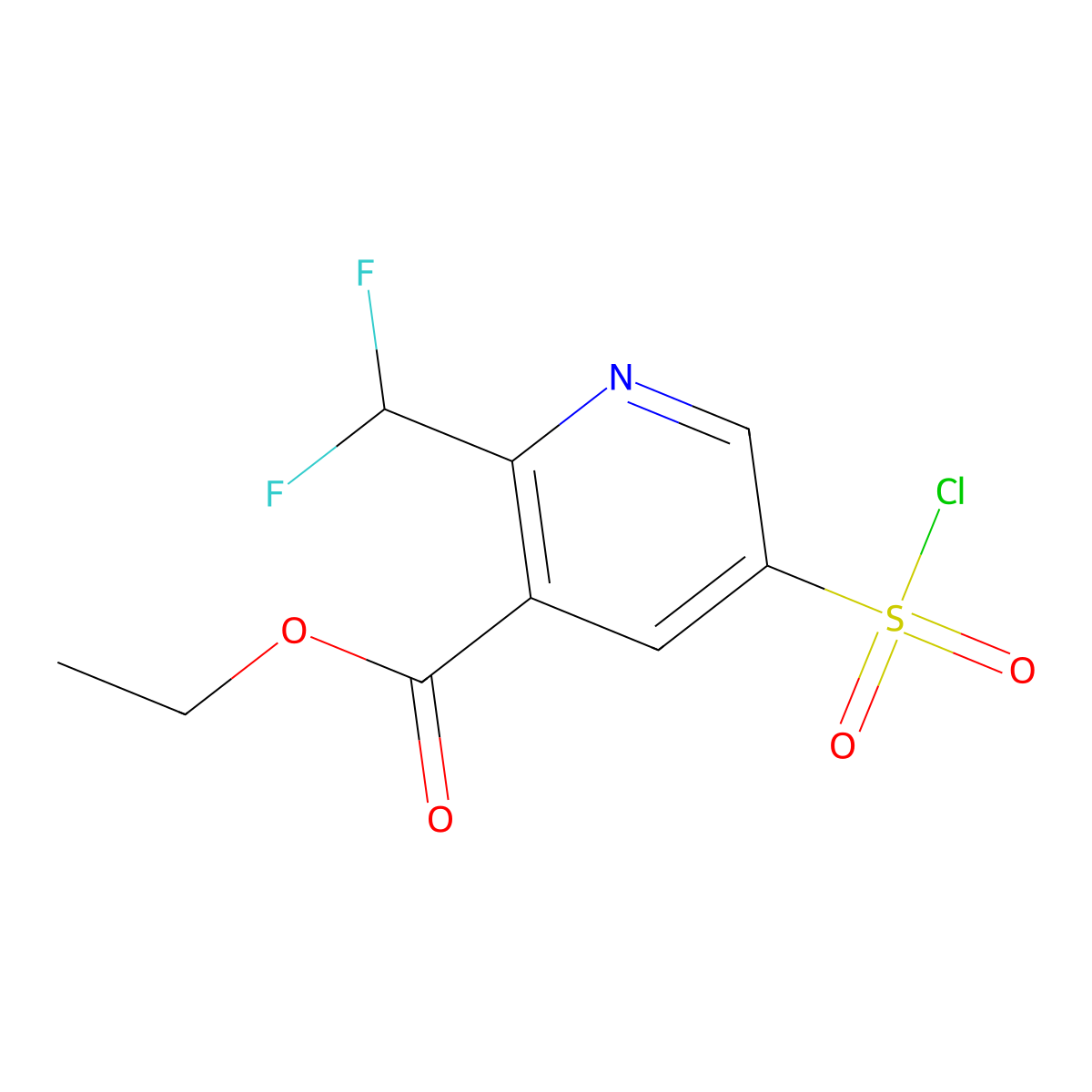 Ethyl 5-(chlorosulfonyl)-2-(difluoromethyl)pyridine-3-carboxylate molecular structure, CAS 1864053-47-3