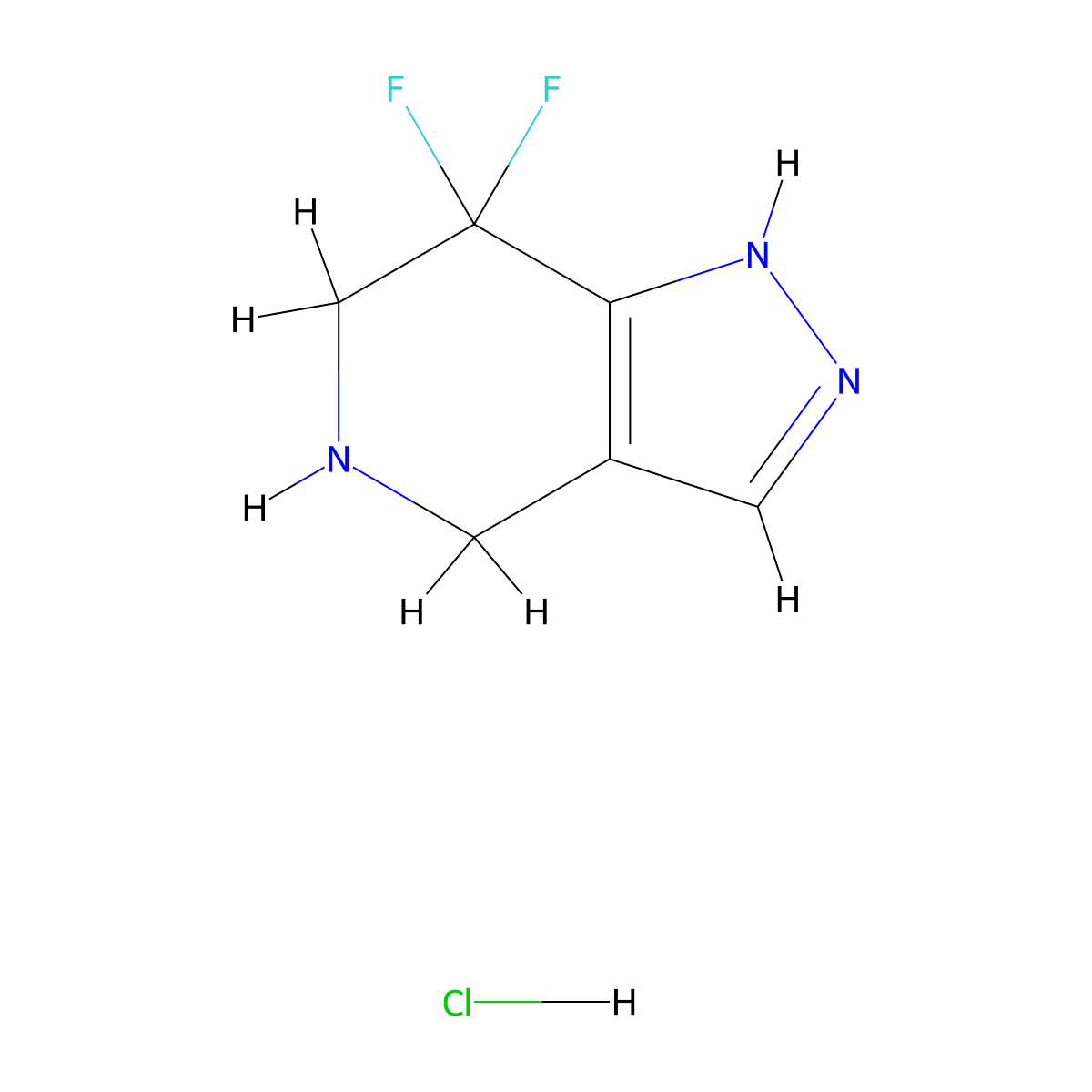 7,7-Difluoro-4,5,6,7-tetrahydro-1H-pyrazolo[4,3-c]pyridine HCl molecular structure, CAS 1864053-65-5