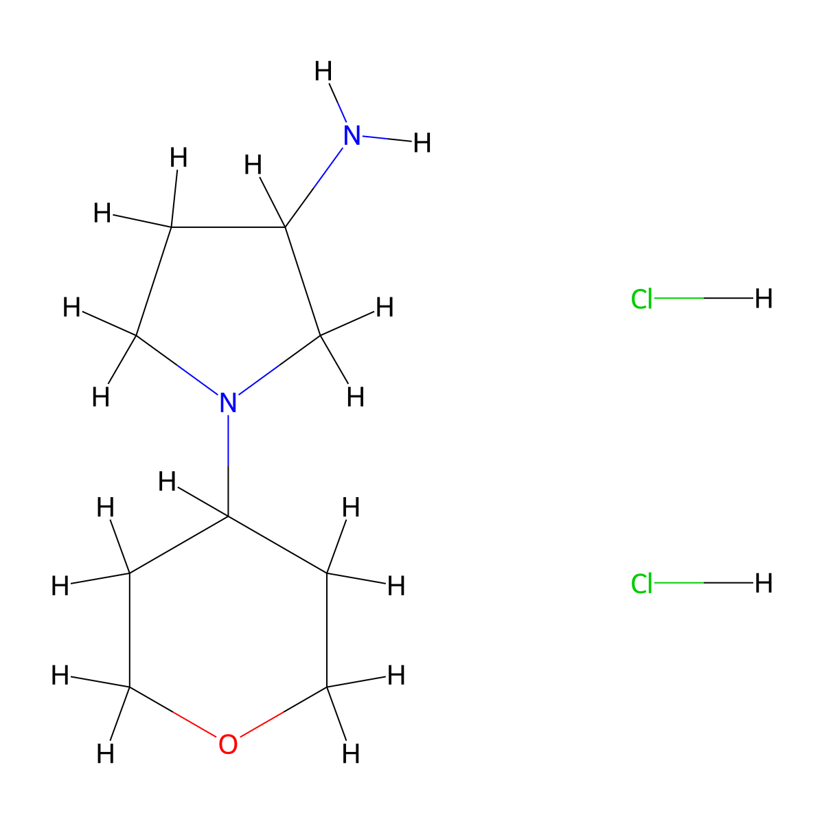 1-(tetrahydro-2H-pyran-4-yl)pyrrolidin-3-amine dihydrochloride molecular structure, CAS 1864053-83-7