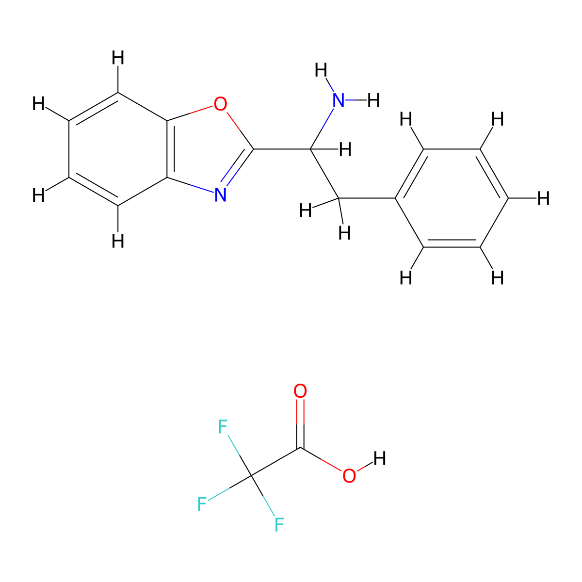 1-(1,3-Benzoxazol-2-yl)-2-phenylethan-1-amine, trifluoroacetic acid molecular structure, CAS 1864054-39-6