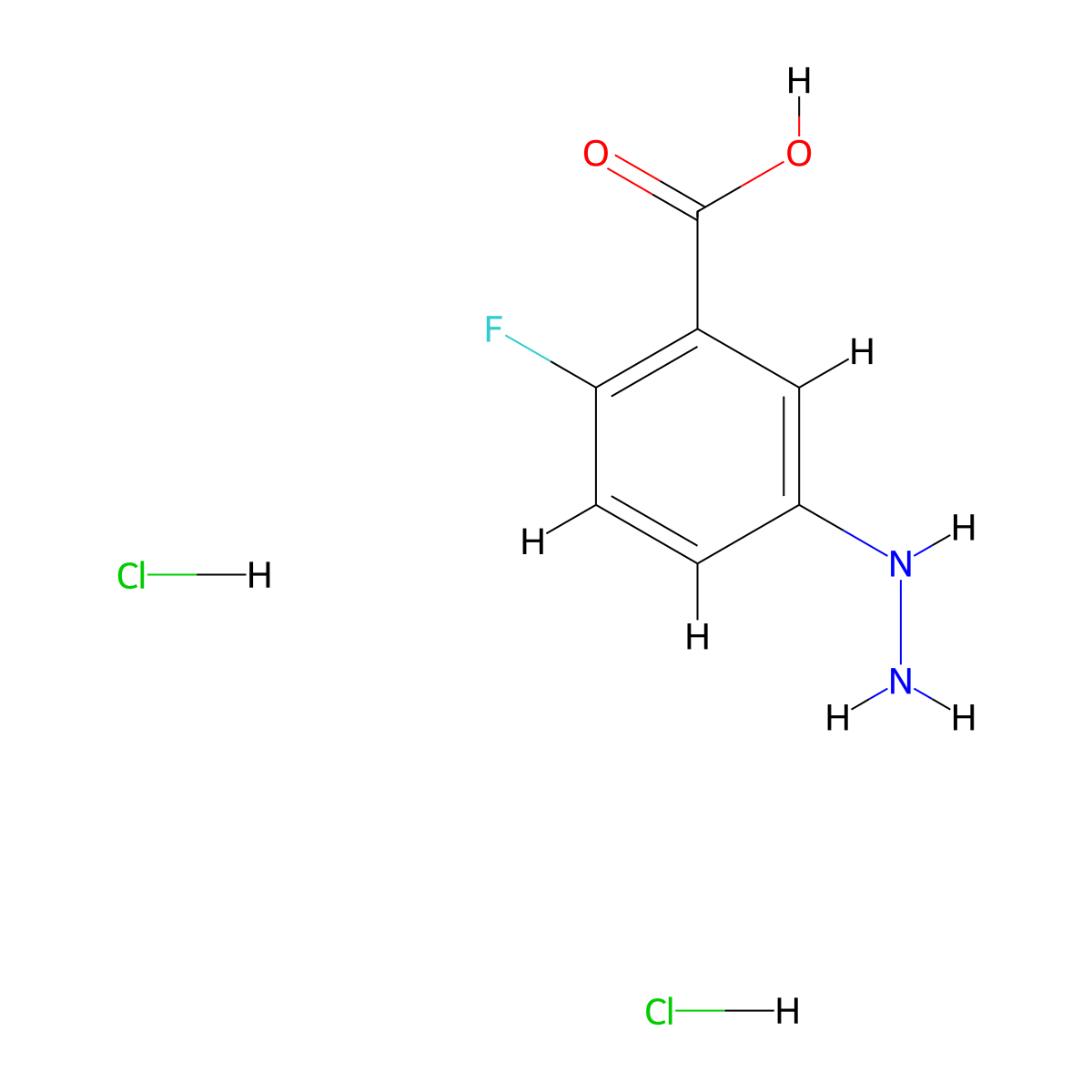 2-Fluoro-5-hydrazinylbenzoic acid dihydrochloride molecular structure, CAS 1864056-29-0