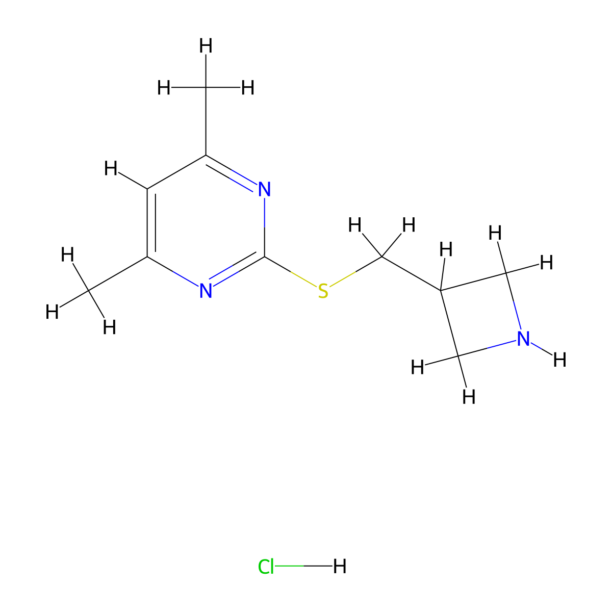 2-((Azetidin-3-ylmethyl)thio)-4,6-dimethylpyrimidine hydrochloride molecular structure, CAS 1864056-74-5