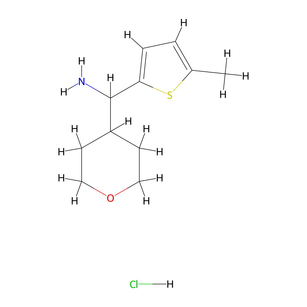 (5-methylthiophen-2-yl)(tetrahydro-2H-pyran-4-yl)methanamine hydrochloride molecular structure, CAS 1864057-02-2