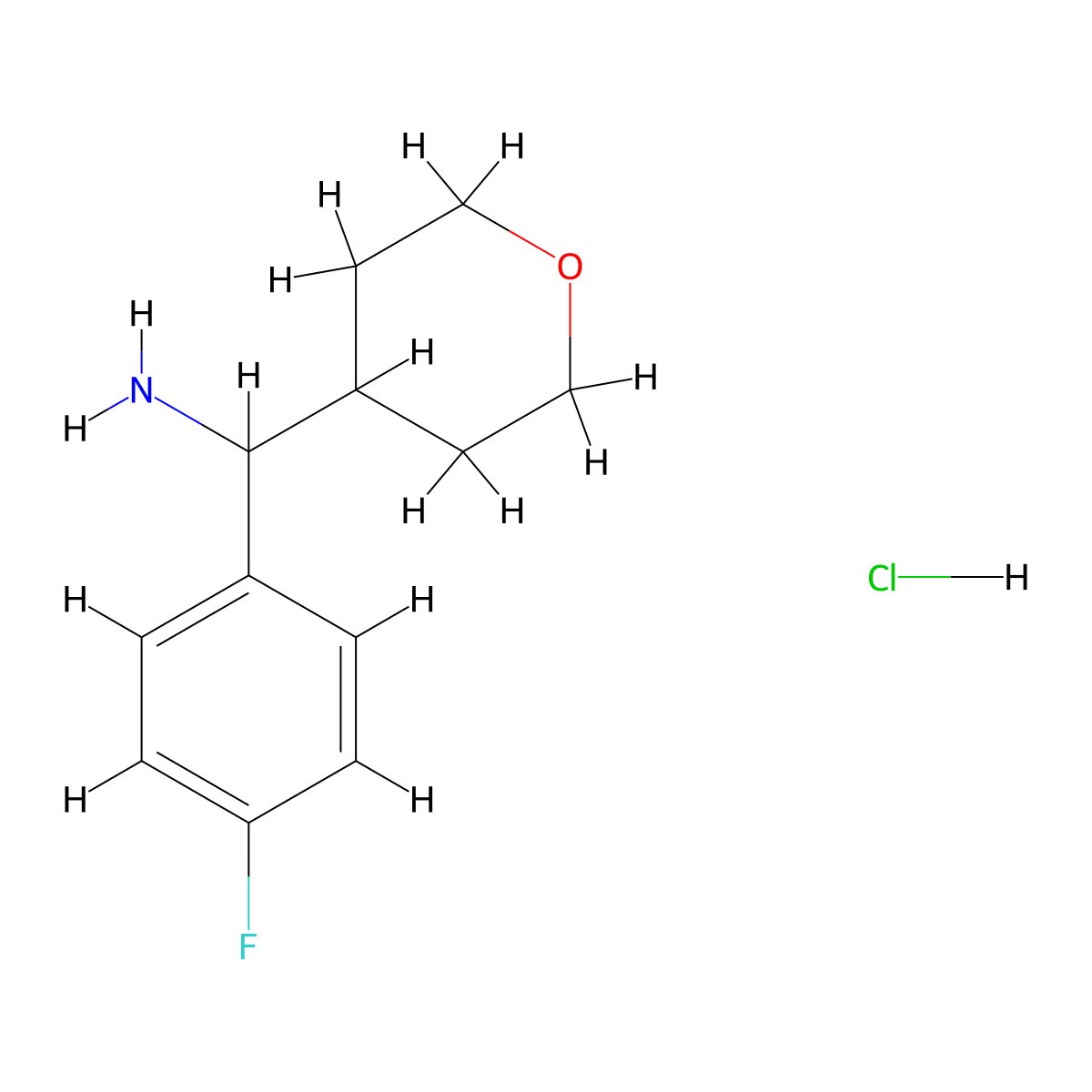 (4-Fluorophenyl)(oxan-4-yl)methanamine hydrochloride molecular structure, CAS 1864057-71-5