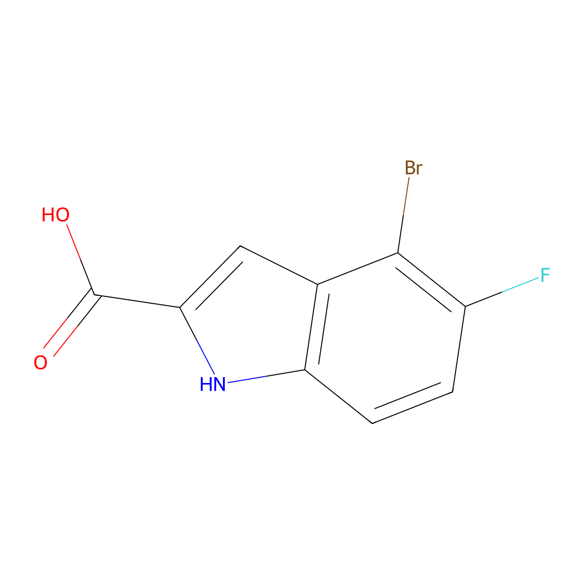 4-bromo-5-fluoro-1H-indole-2-carboxylic acid molecular structure, CAS 1864058-23-0