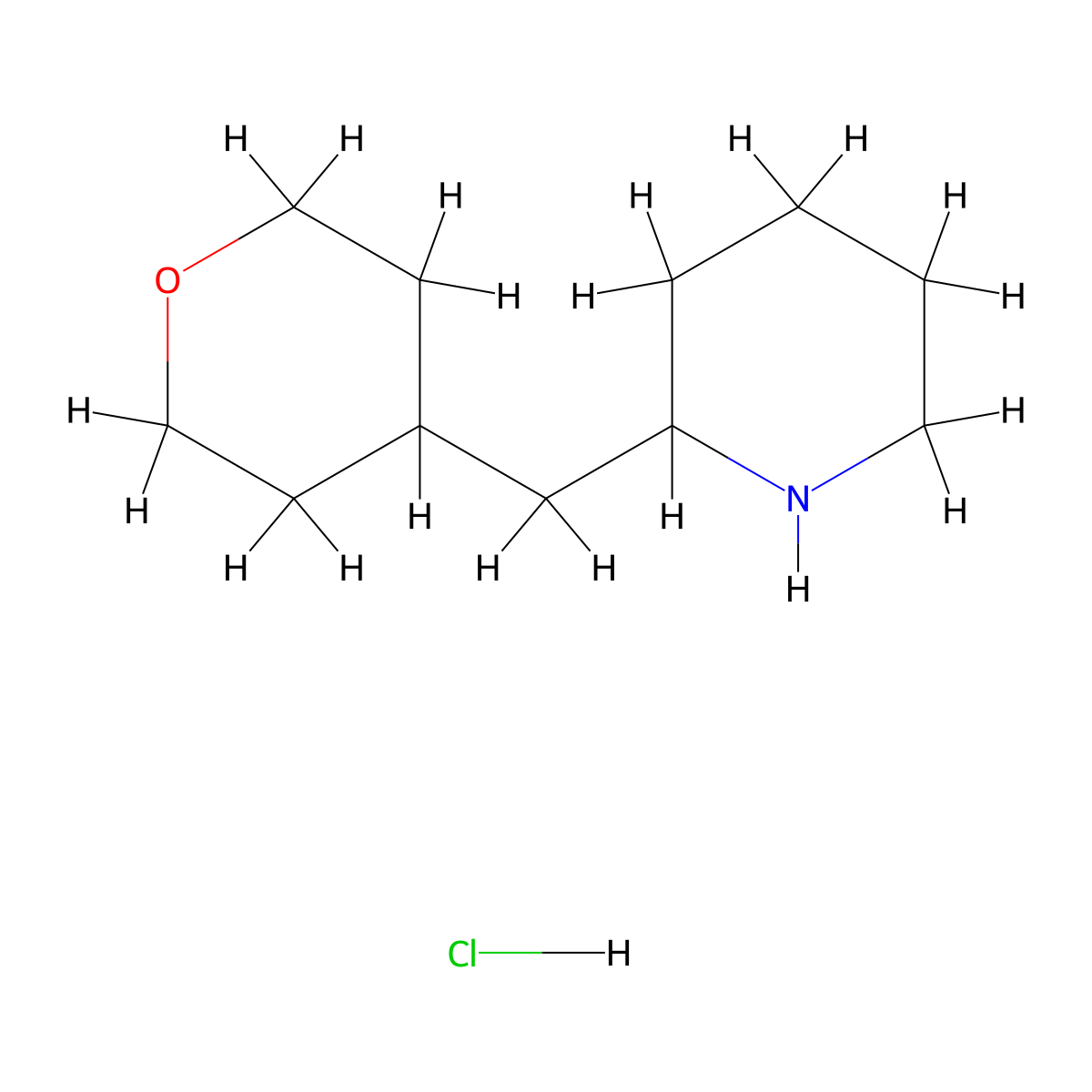 2-((tetrahydro-2H-pyran-4-yl)methyl)piperidine hydrochloride molecular structure, CAS 1864058-25-2