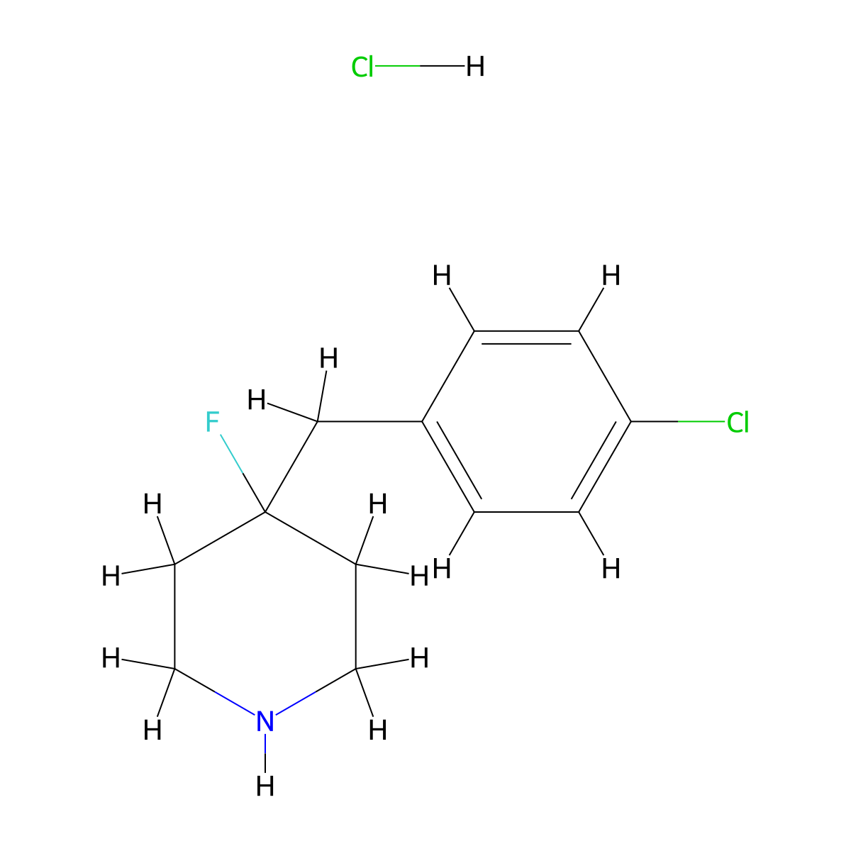 4-((4-Chlorophenyl)methyl)-4-fluoropiperidine hydrochloride molecular structure, CAS 1864058-44-5
